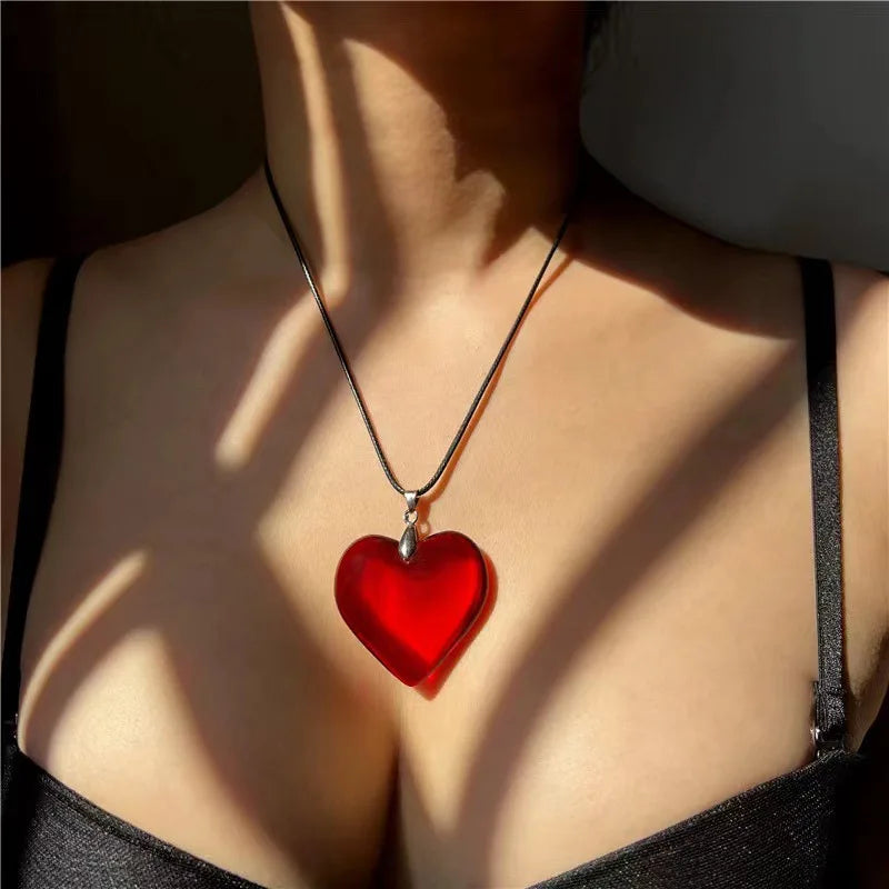 Red Heart Glass Pendant Necklace