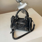 Washed Denim Rivet Shoulder Bag