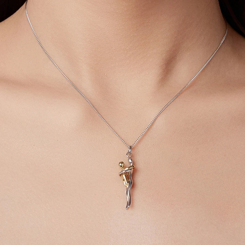 Sterling Silver Hug Pendant Necklace