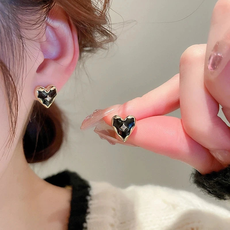 Zircon Black Love Earrings