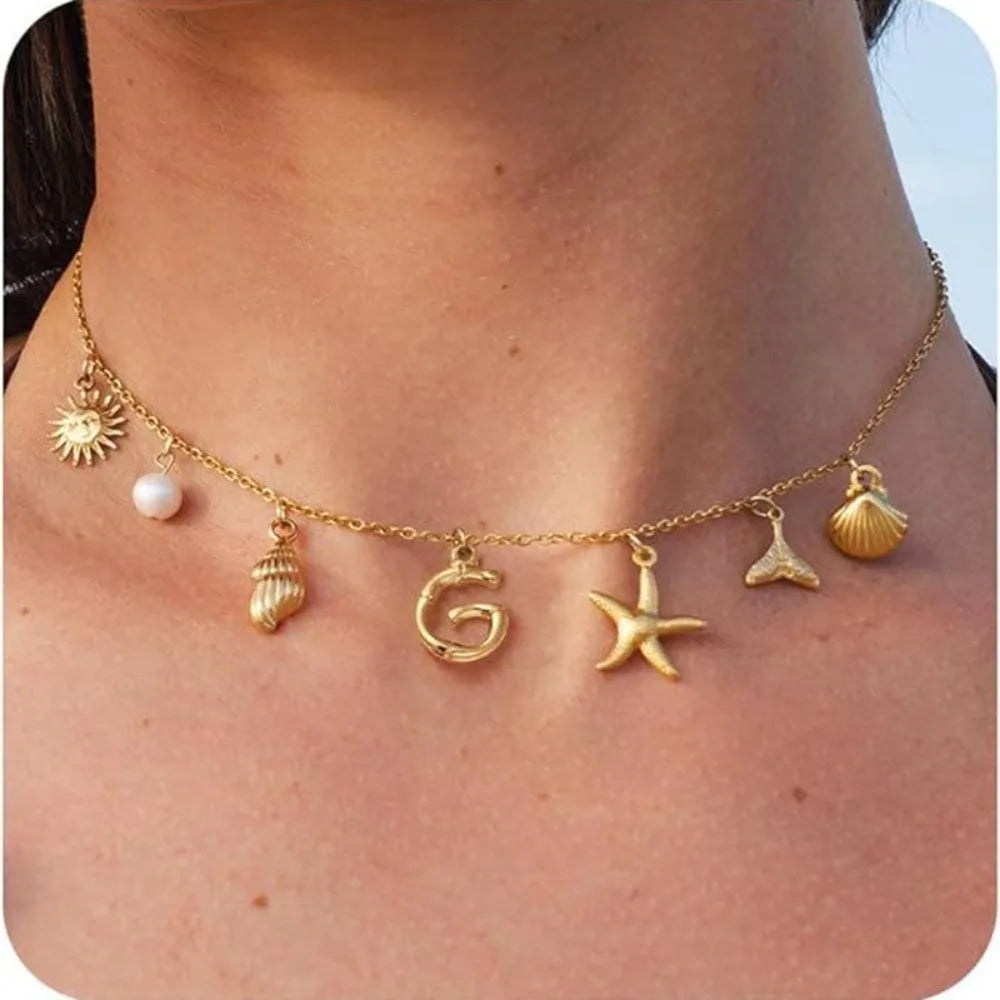 Gold Letter Copper Pendant Necklace