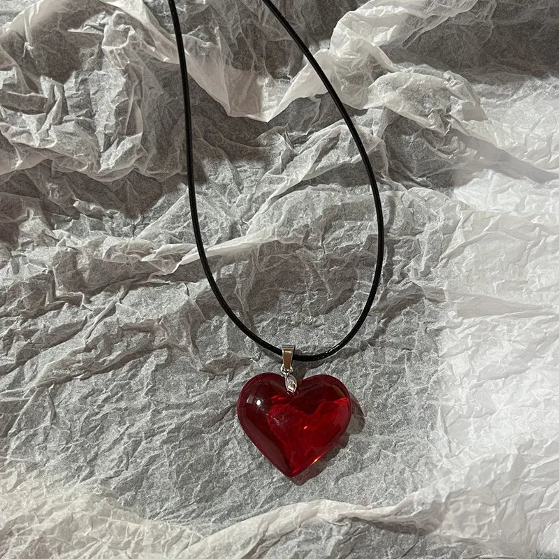 Red Heart Glass Pendant Necklace