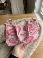 Corduroy Heart Print Hobo Bag