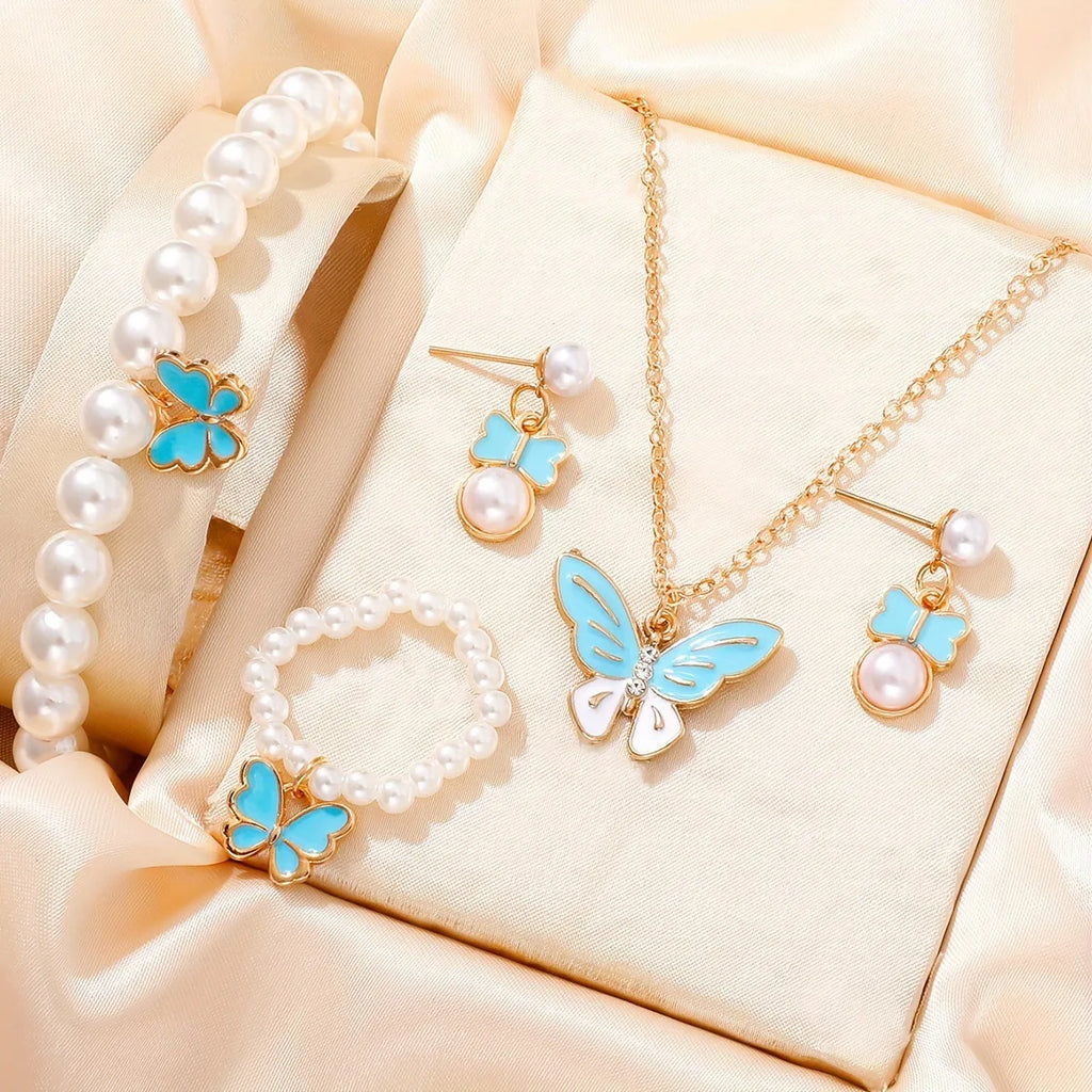 Butterfly Pearl Necklace & Ring Set