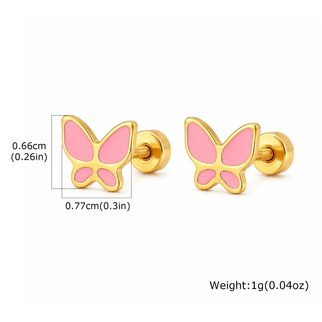 Pink Enamel Butterfly Earrings