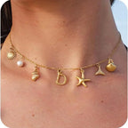 Gold Letter Copper Pendant Necklace