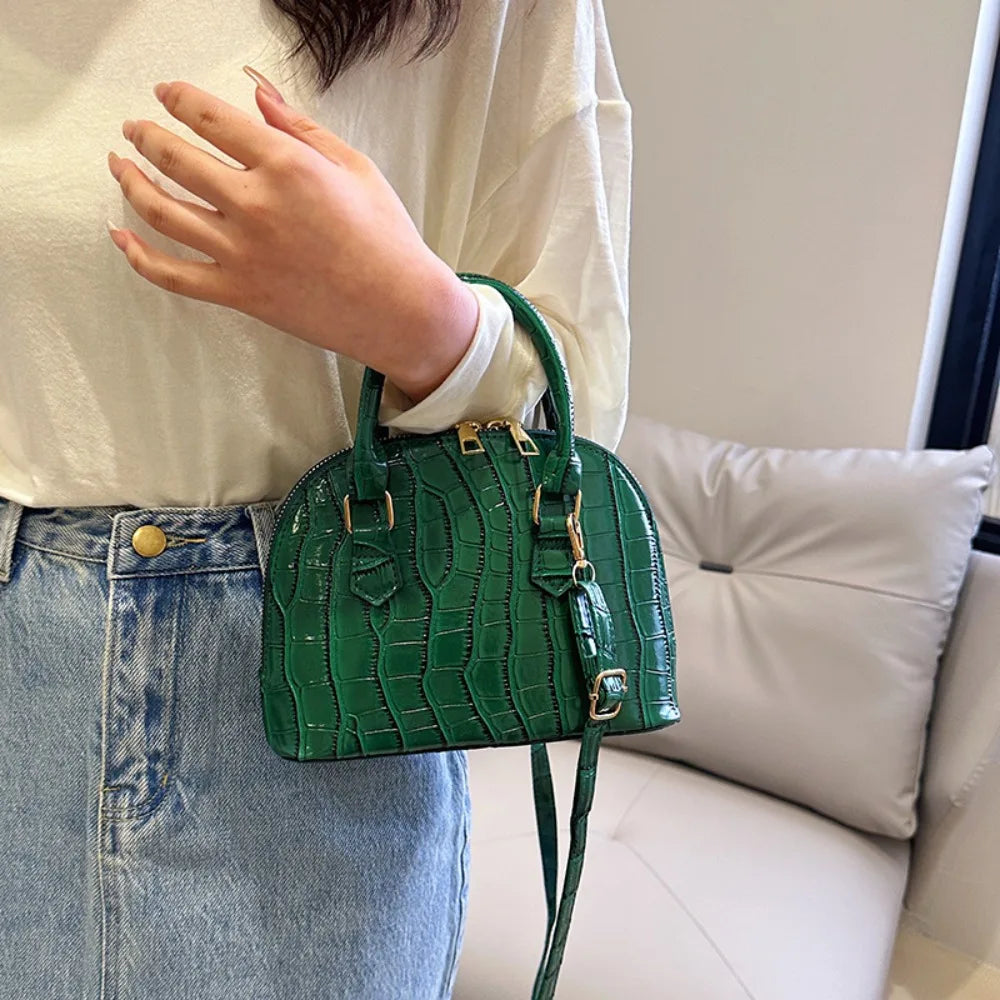 Crocodile-Pattern PU Shell Bag