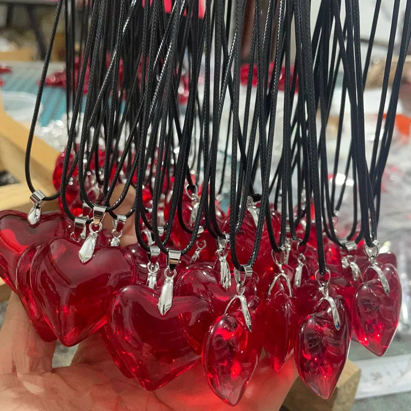 Red Heart Glass Pendant Necklace