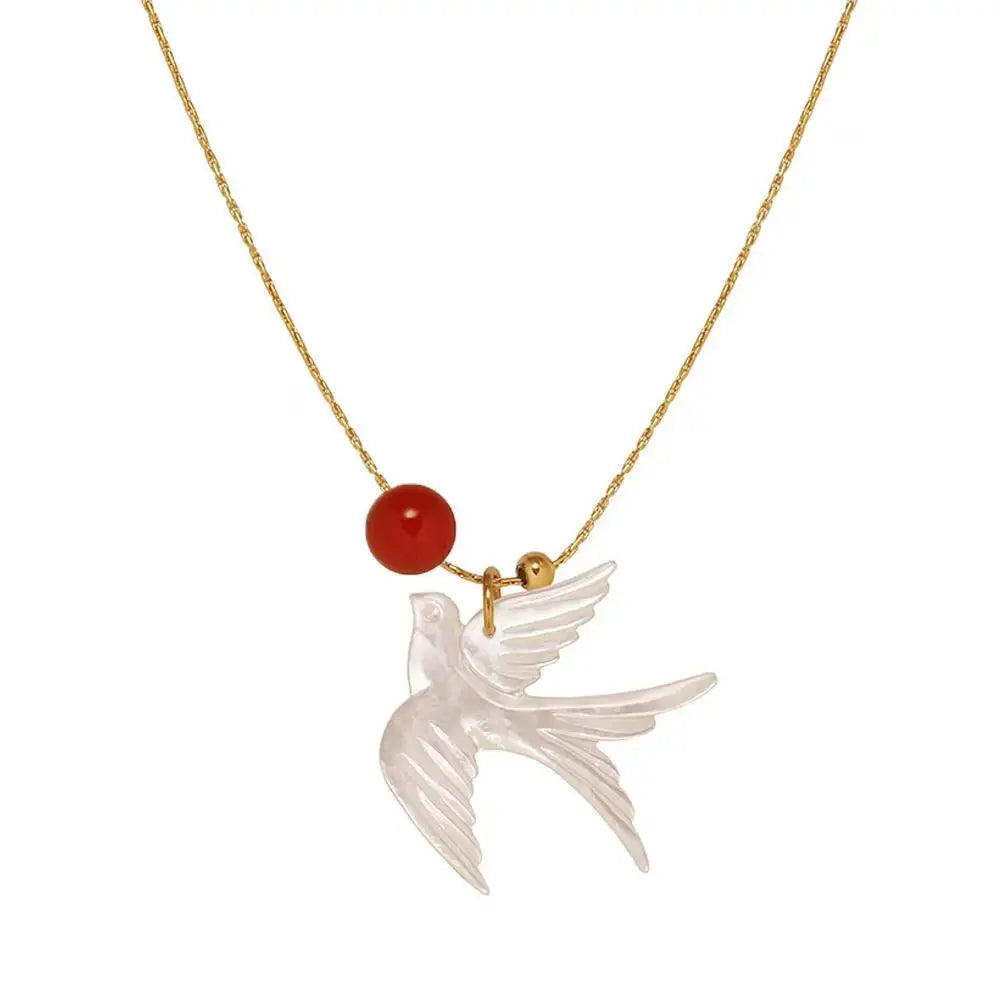 White Shell Swallow Pendant Necklace