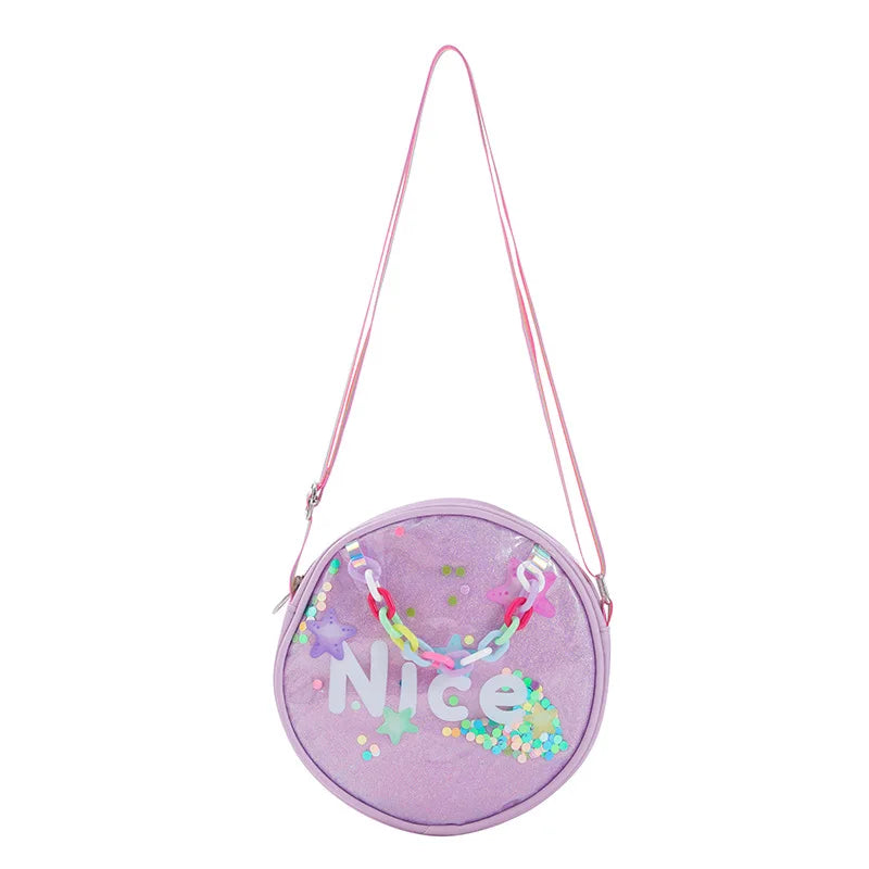 Sequined Round Letter Clutch Purse