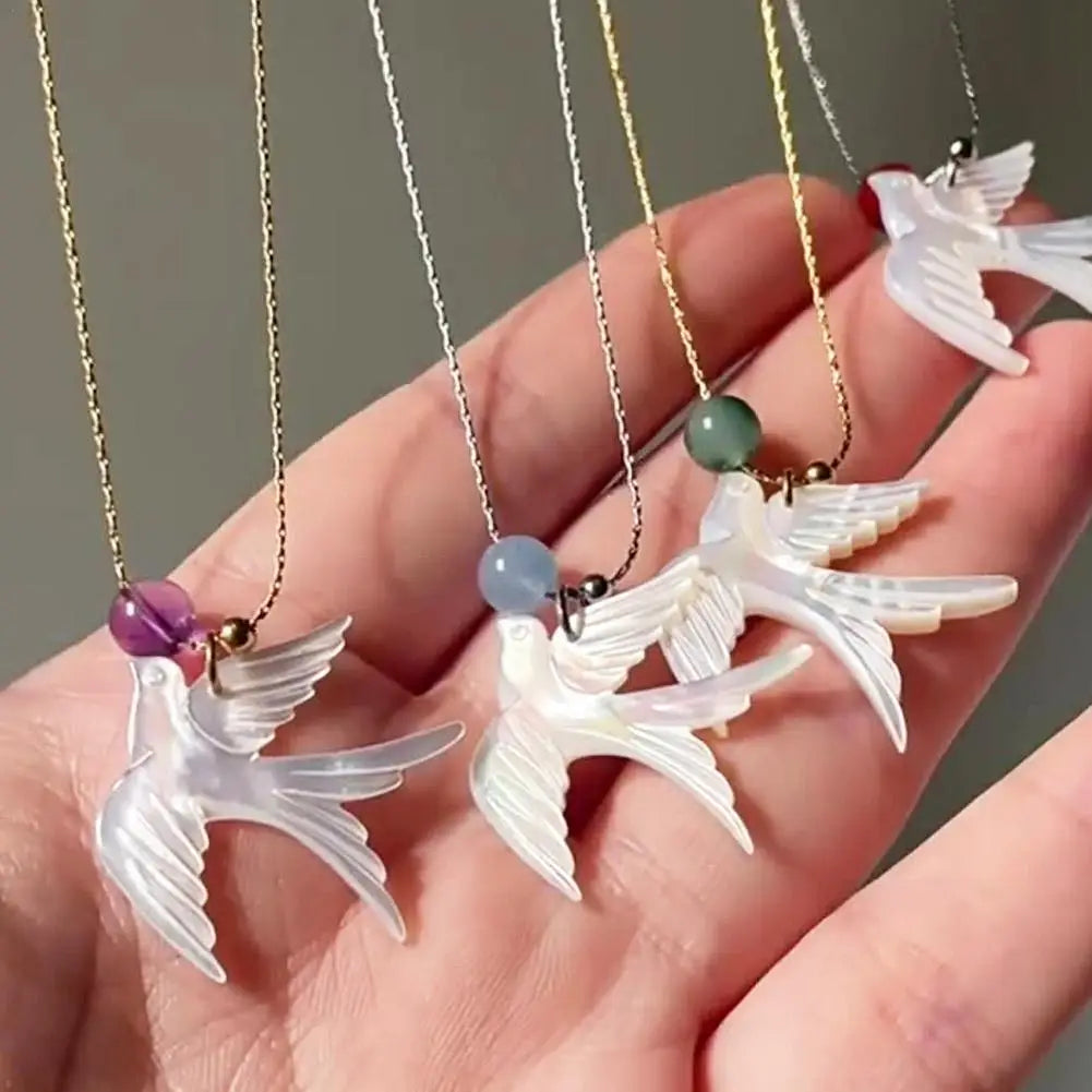 White Shell Swallow Pendant Necklace
