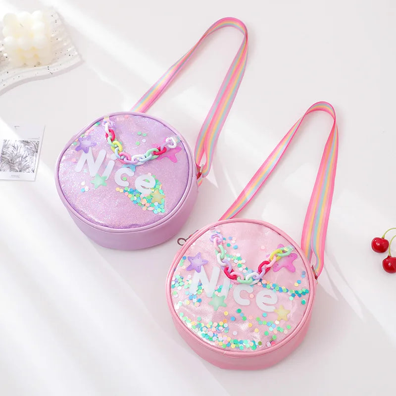Sequined Round Letter Clutch Purse