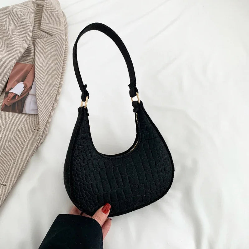 Felt Half-Moon Shoulder Bag