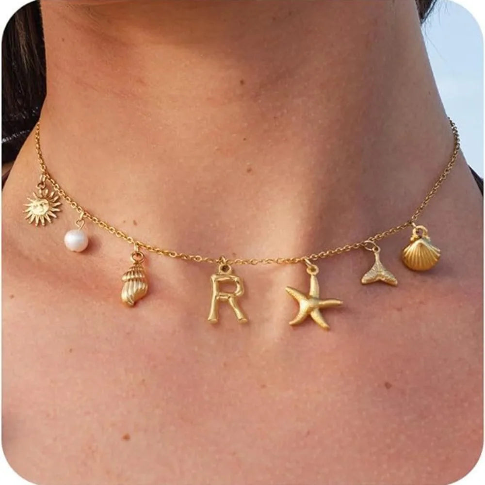 Gold Letter Copper Pendant Necklace