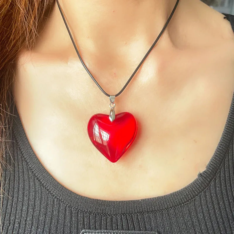 Red Heart Glass Pendant Necklace