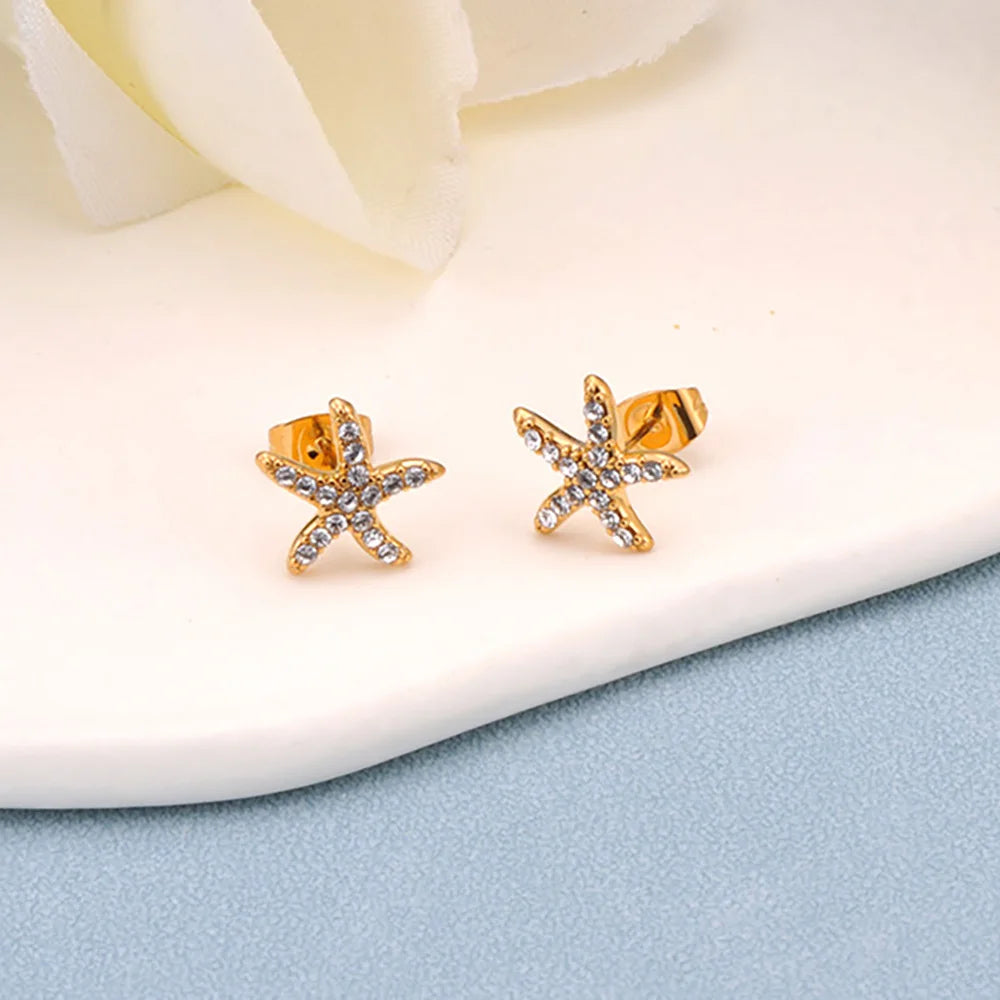 Starfish Rhinestone Inlaid Earrings