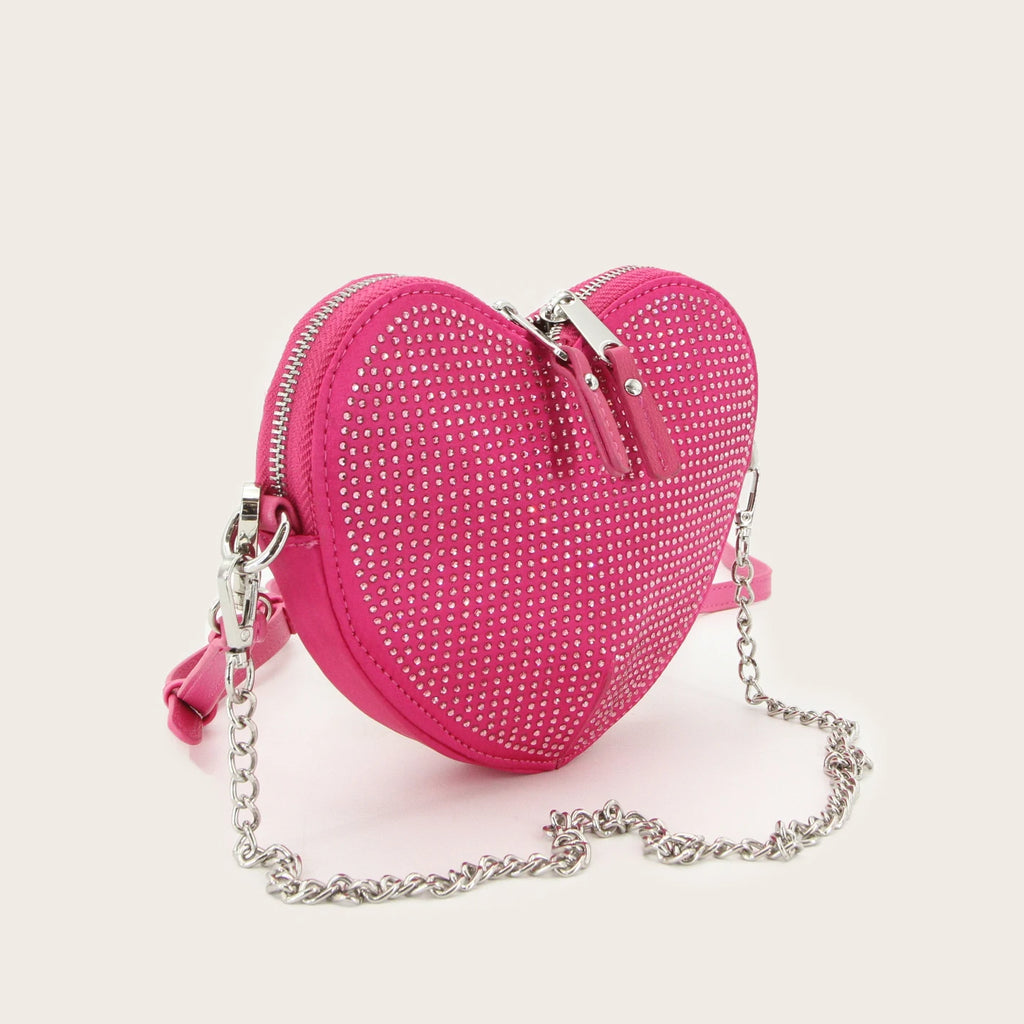 Pink Heart-Shaped Diamond Crossbody Bag
