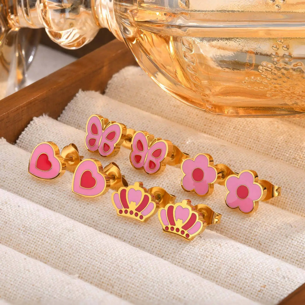 Heart Crown Flower Earrings