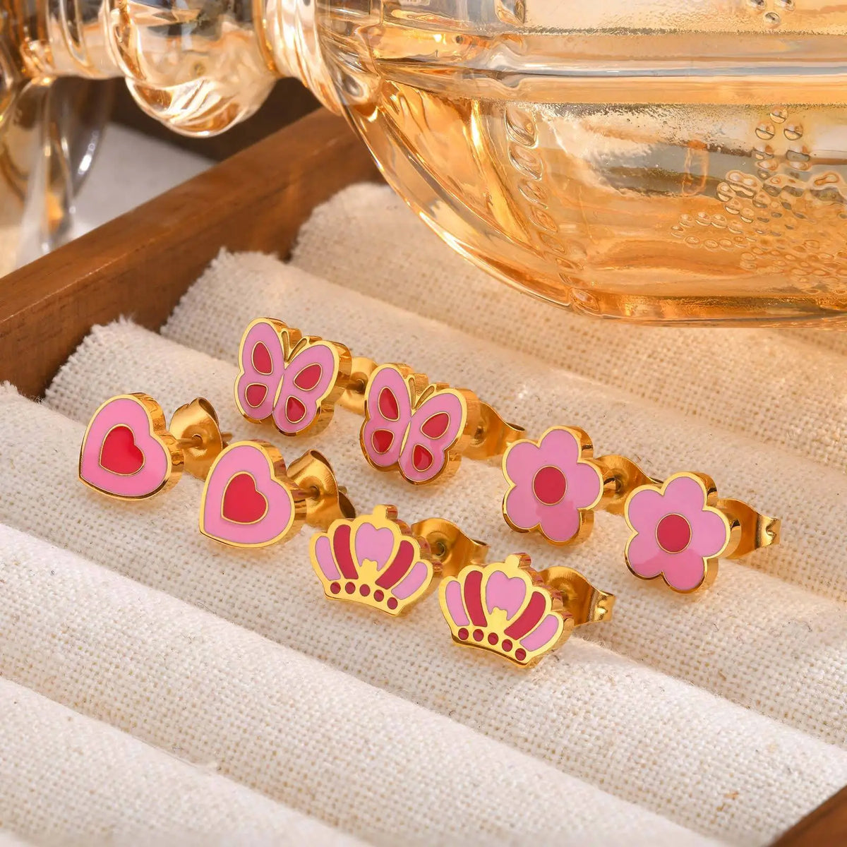 Heart Crown Flower Earrings