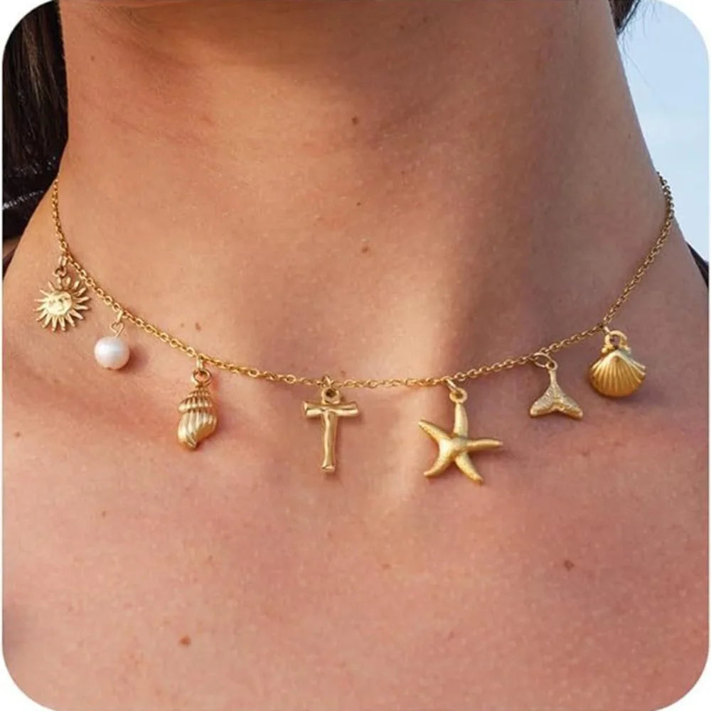 Gold Letter Copper Pendant Necklace