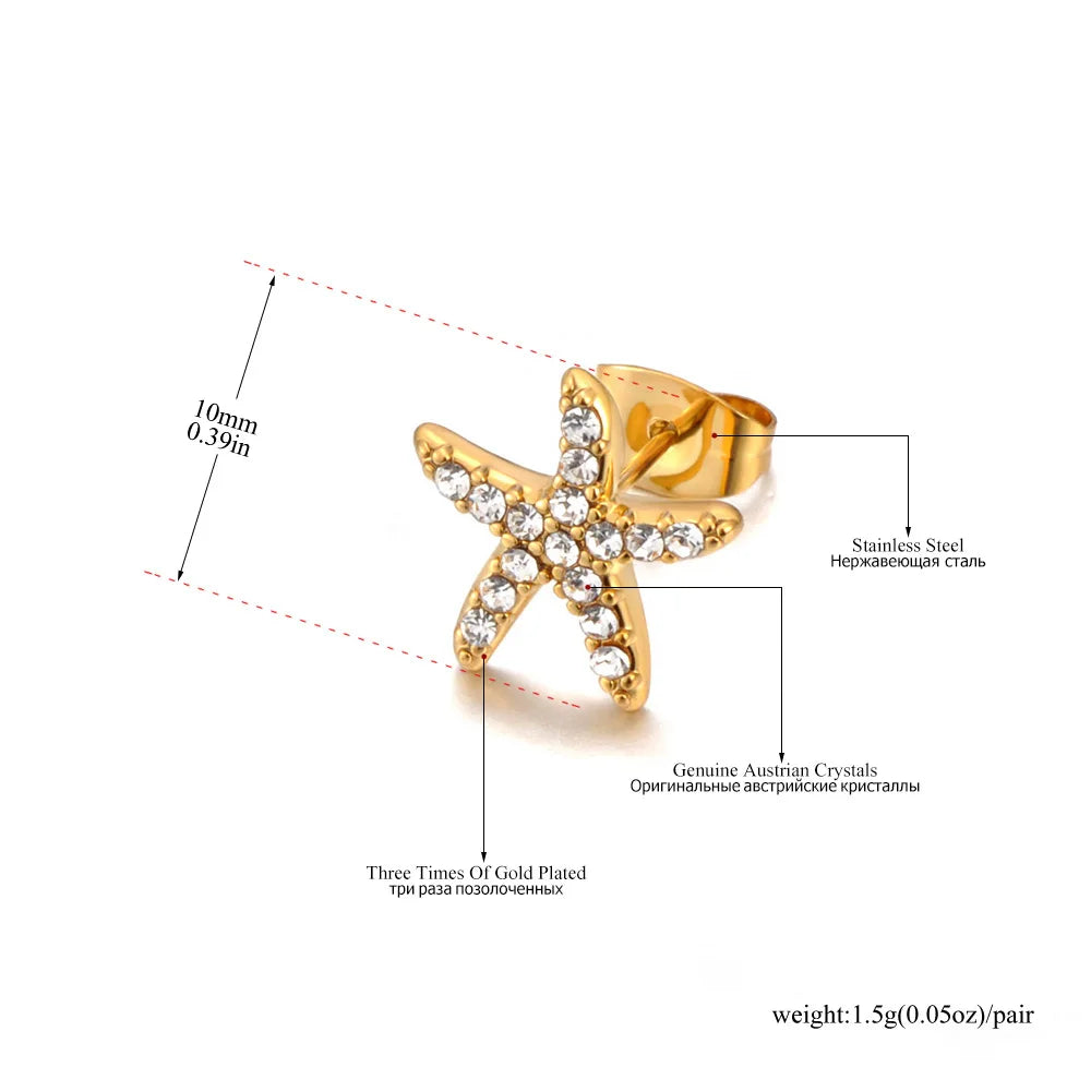 Starfish Rhinestone Inlaid Earrings
