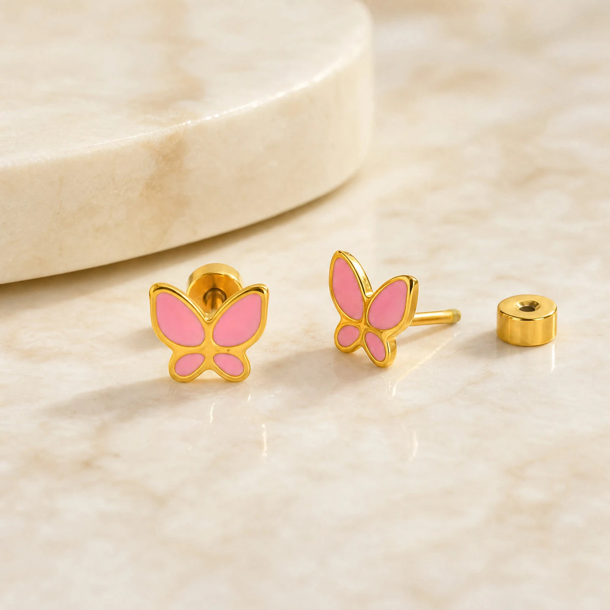 Pink Enamel Butterfly Earrings