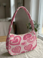 Corduroy Heart Print Hobo Bag
