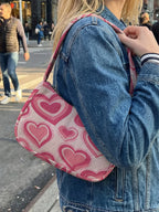 Corduroy Heart Print Hobo Bag