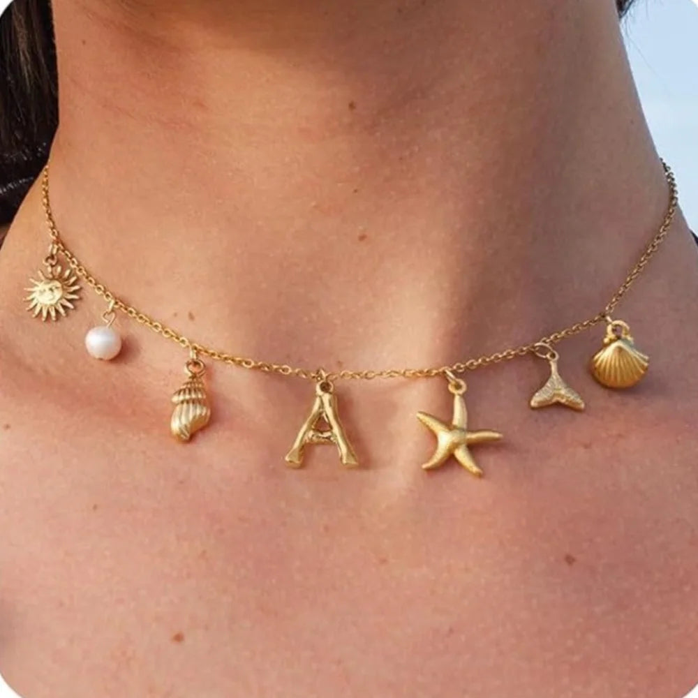 Gold Letter Copper Pendant Necklace