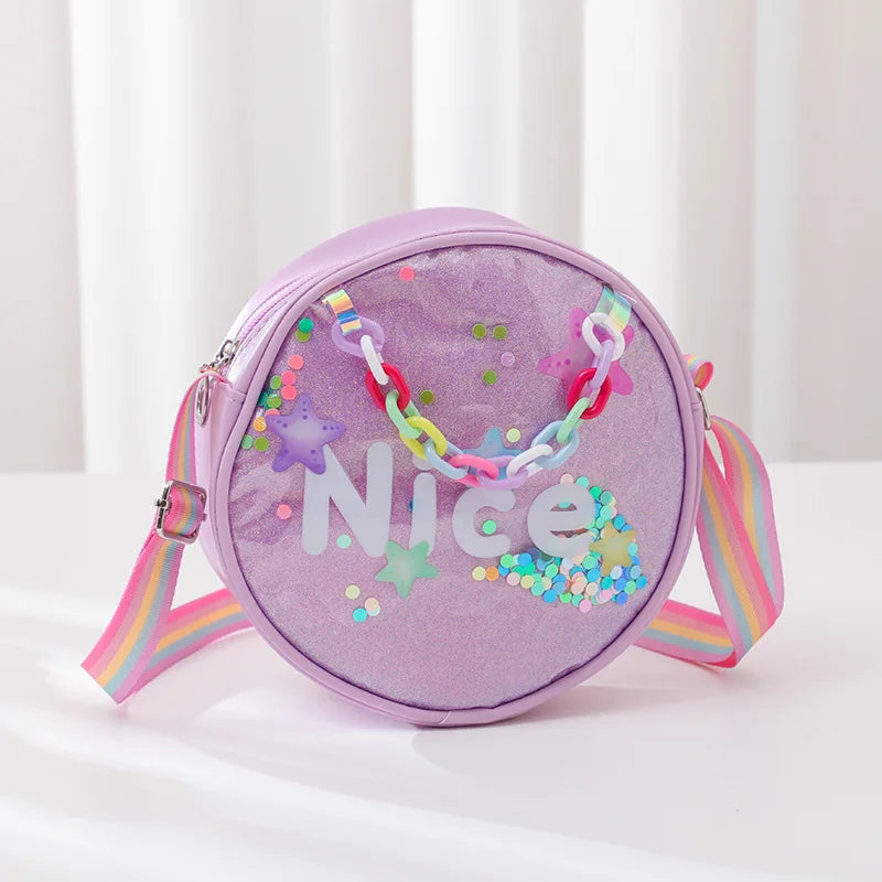 Sequined Round Letter Clutch Purse