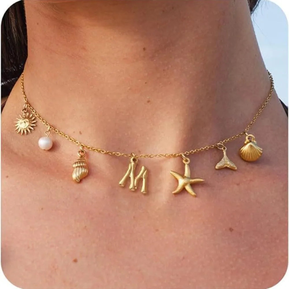Gold Letter Copper Pendant Necklace