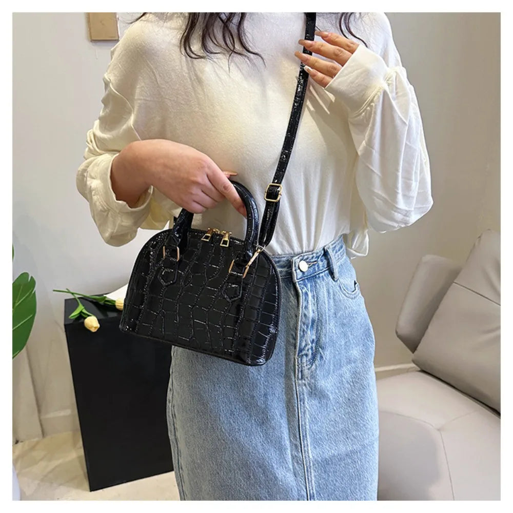 Crocodile-Pattern PU Shell Bag