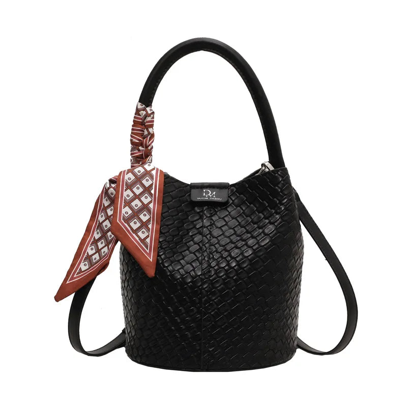Woven-Effect PU Bucket Bag