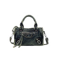 Washed Denim Rivet Shoulder Bag