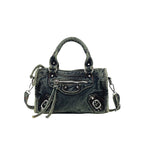 Washed Denim Rivet Shoulder Bag