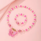 Pink Butterfly Necklace & Bracelet Set