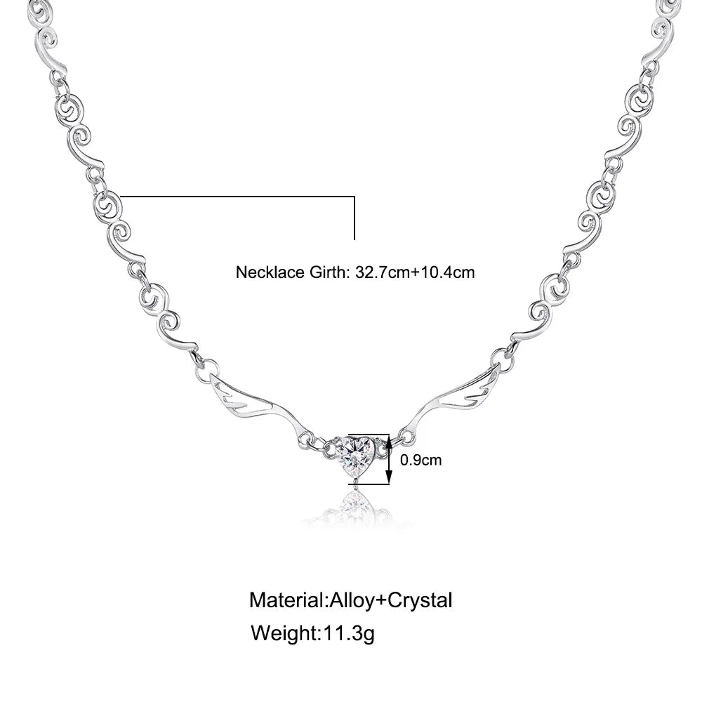 Angel Wings Heart Pendant Necklace