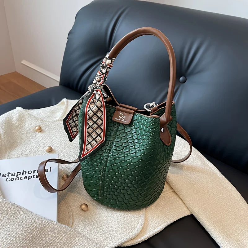 Woven-Effect PU Bucket Bag