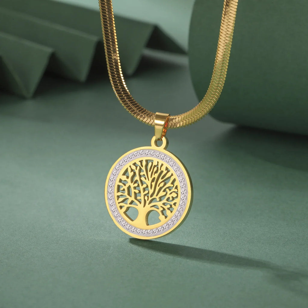 Tree Life Rhinestone Pendant Necklace