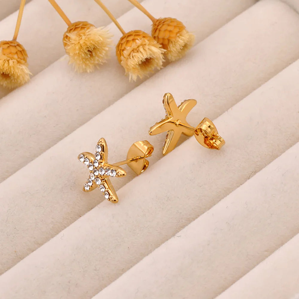 Starfish Rhinestone Inlaid Earrings