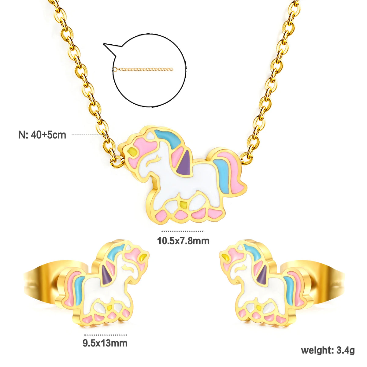 Unicorn Stainless Necklace & Earring Set
