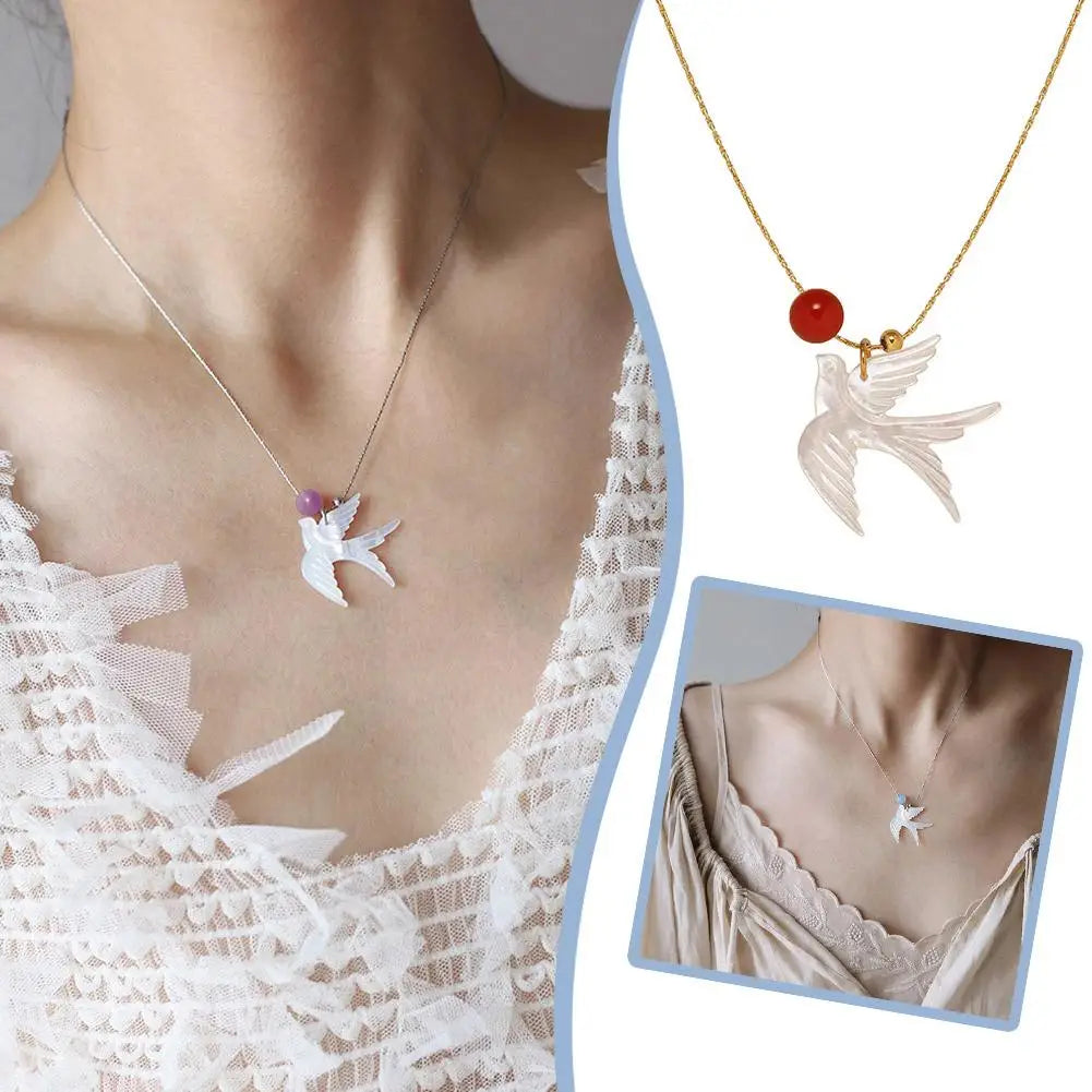 White Shell Swallow Pendant Necklace