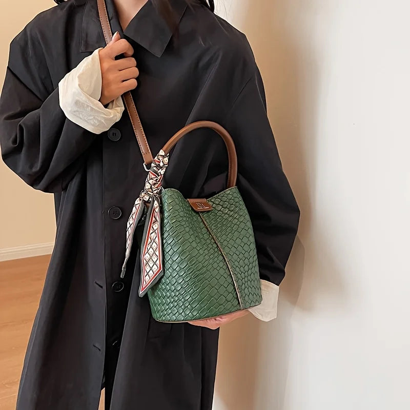 Woven-Effect PU Bucket Bag