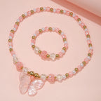 Pink Butterfly Necklace & Bracelet Set