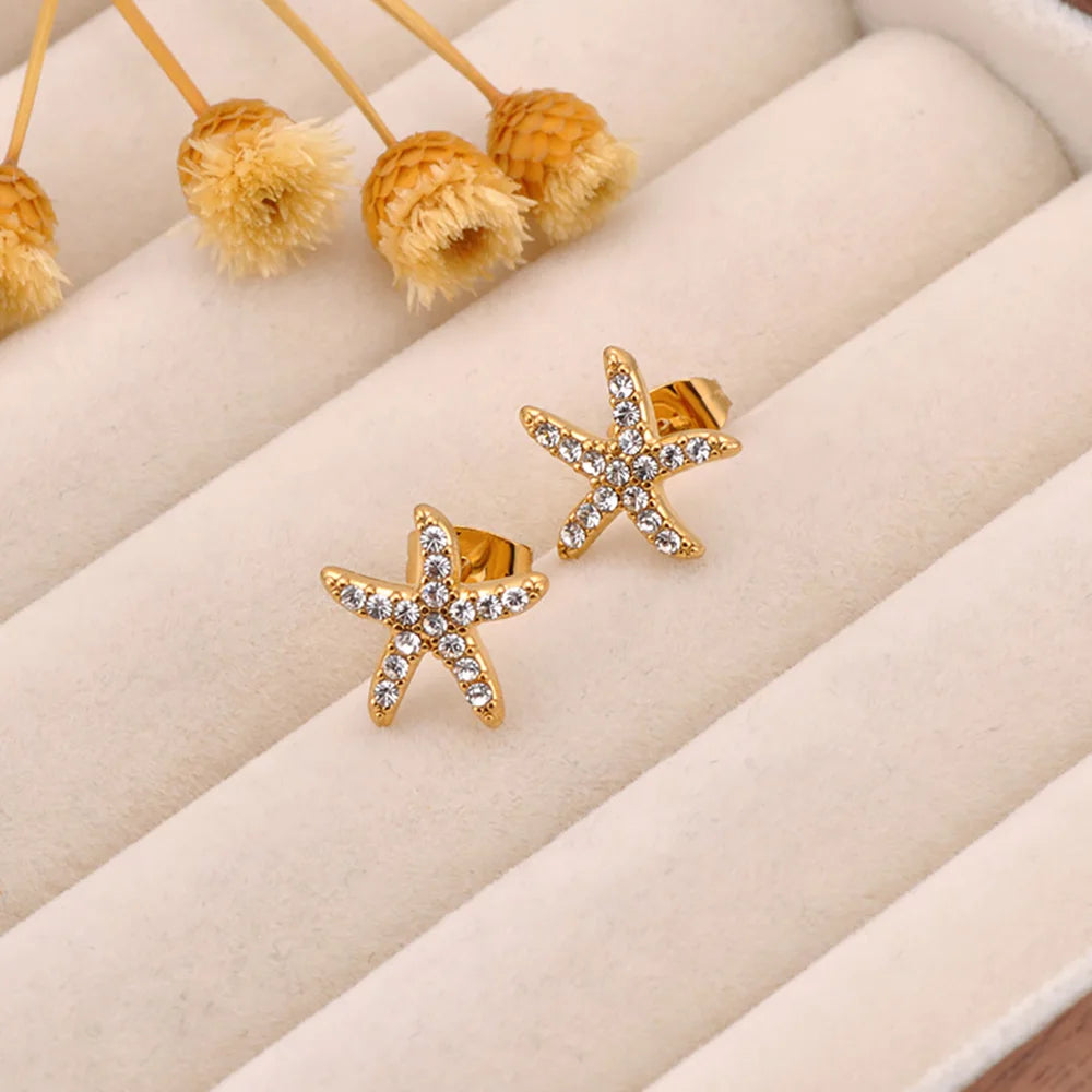 Starfish Rhinestone Inlaid Earrings