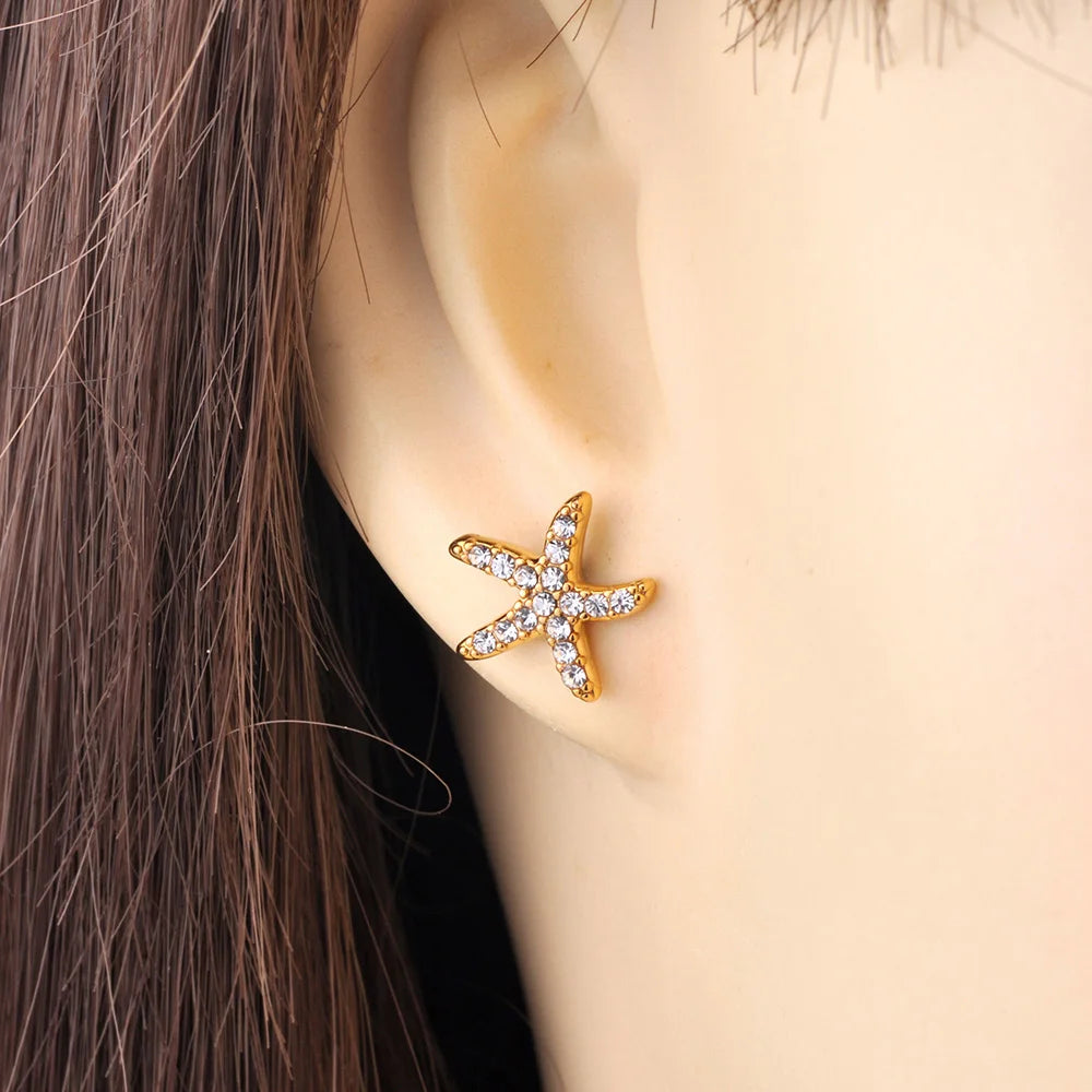 Starfish Rhinestone Inlaid Earrings