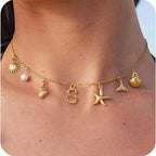 Gold Letter Copper Pendant Necklace
