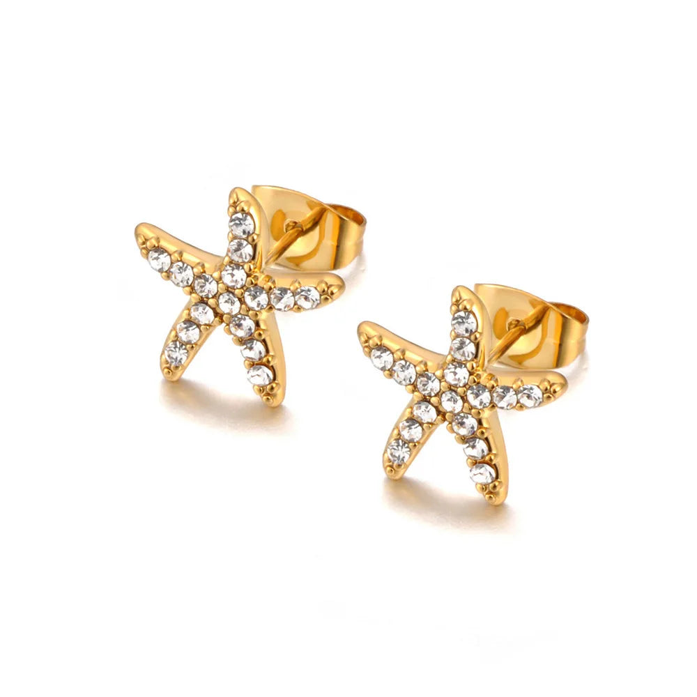 Starfish Rhinestone Inlaid Earrings