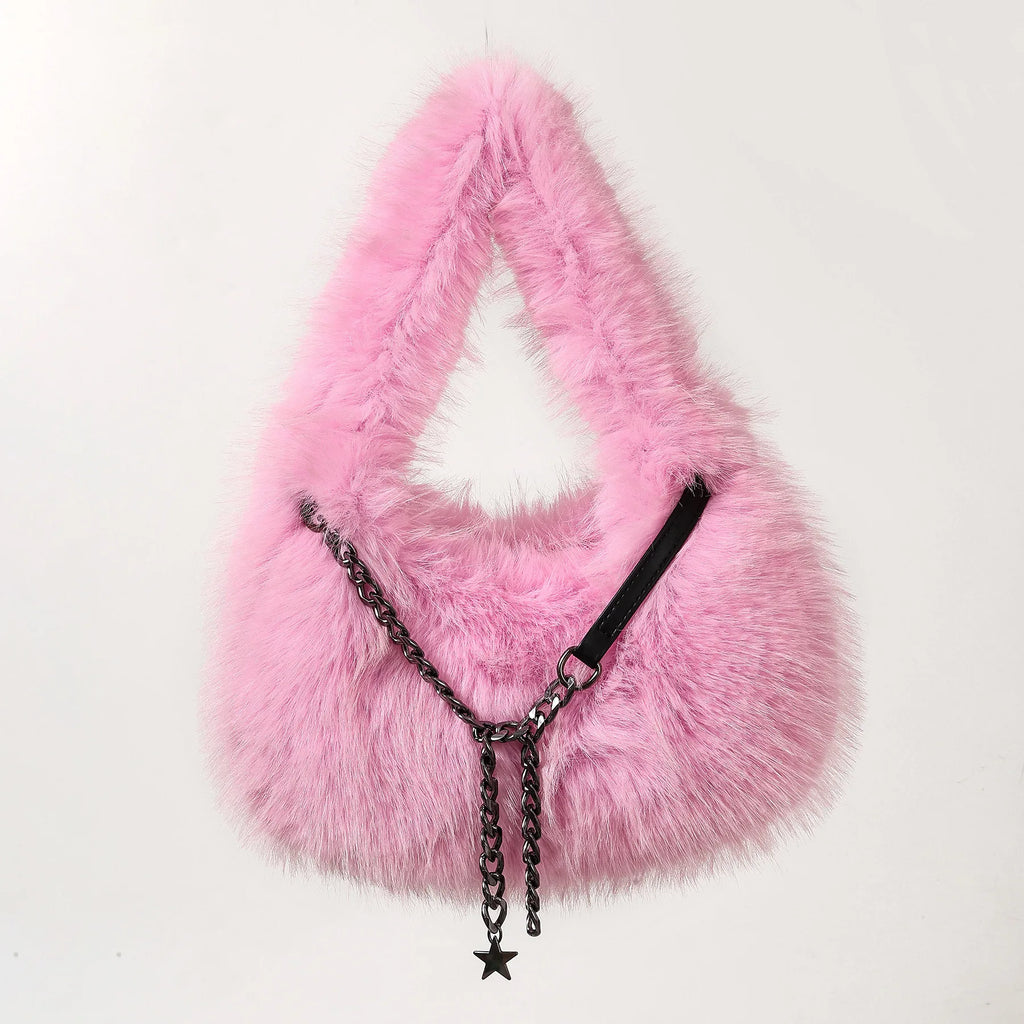 Faux Fur Chain Handbag