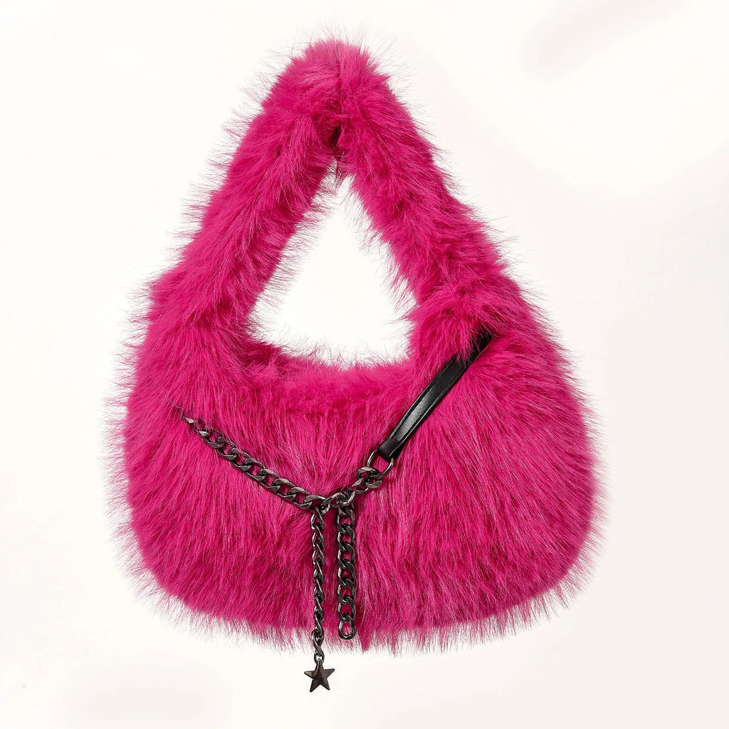Faux Fur Chain Handbag